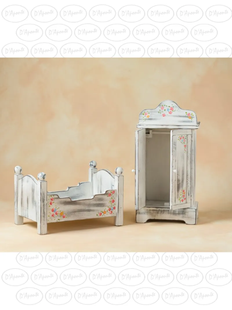 D'APONTE NEWBORN NB060 WHITE BED AND WARDROBE KIT WITH FLOWERS | D'Aponte | Newborn Accessories