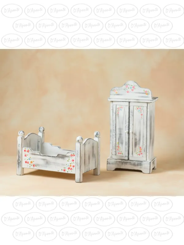 D'APONTE NEWBORN NB060 WHITE BED AND WARDROBE KIT WITH FLOWERS | D'Aponte | Newborn Accessories