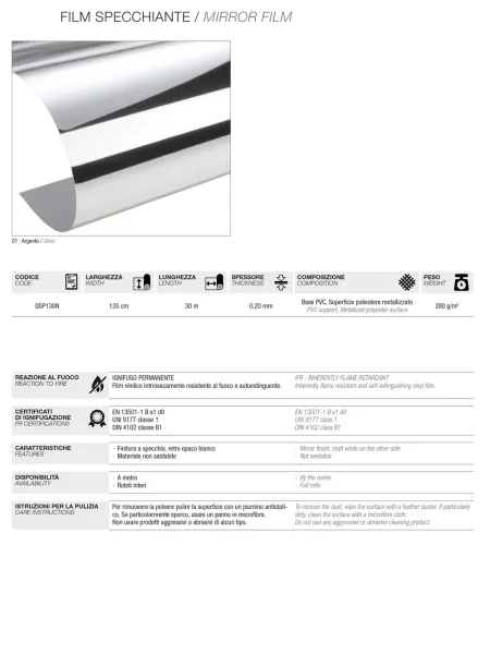 D'APONTE SPECCHIO FILM Sp. 0,2mm h.130cm - ARGENTO FLESSIBILE 2
