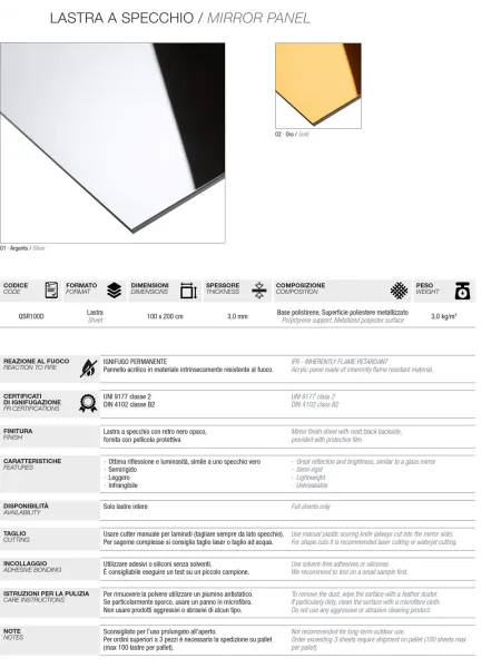 D'APONTE MIRROR PLAN Sp. 3mm h. 200x100cm - HARD SILVER | D'Aponte | Special Effects 2