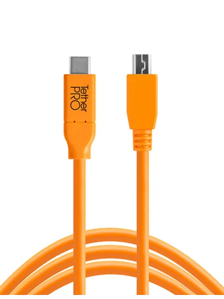 TetherPro USB-C to 2.0 Micro-B 5-Pin, 460cm, Orange | D'Aponte | Theter Tools Cables