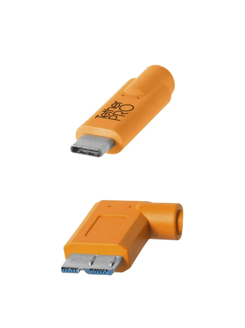 TetherPro USB-C to 3.0 Micro-B, 460cm, Orange, Right Angle | D'Aponte | Theter Tools Cables