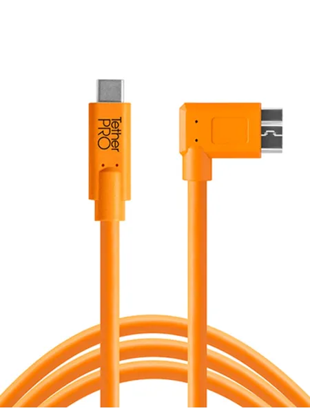 TetherPro USB-C to 3.0 Micro-B, 460cm, Orange, Right Angle | D'Aponte | Theter Tools Cables