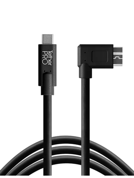 TetherPro USB-C to 3.0 Micro-B, 460cm, Black, Right Angle | D'Aponte | Theter Tools Cables