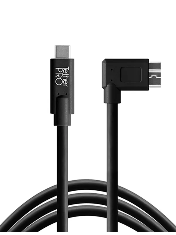 TetherPro USB-C to 3.0 Micro-B, 460cm, Black, Right Angle | D'Aponte | Theter Tools Cables