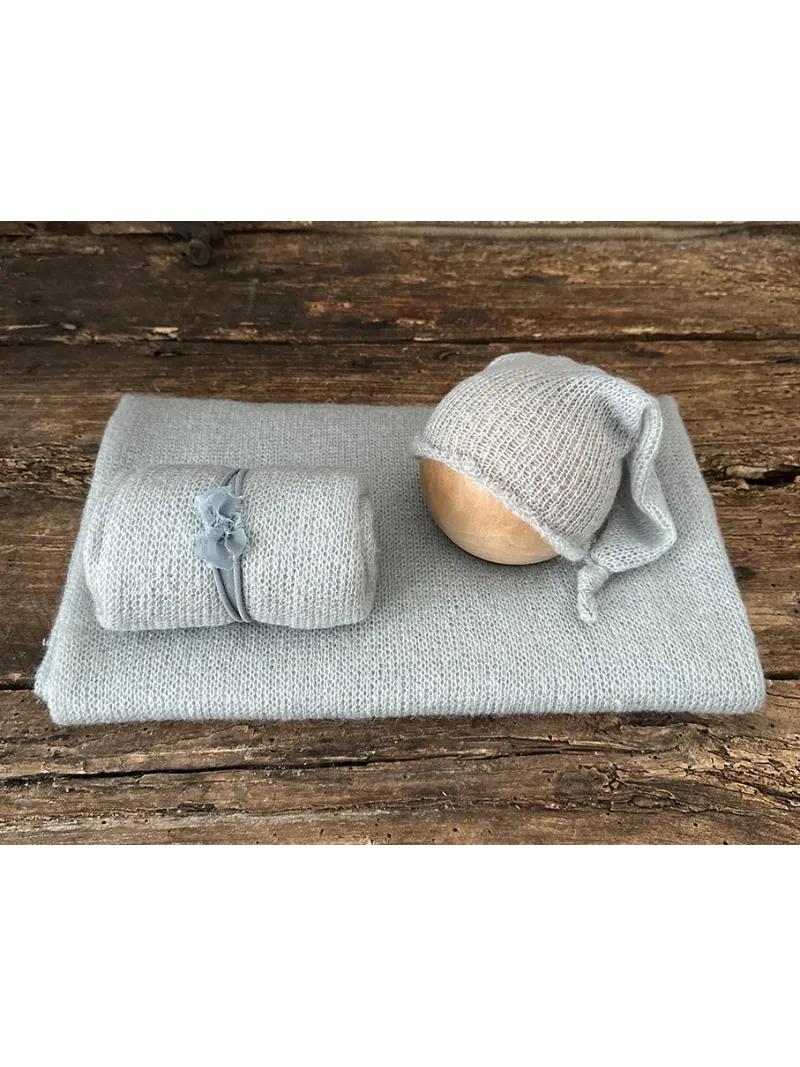 Set 4pz in Maglina di Mohair - Azzurro Polvere