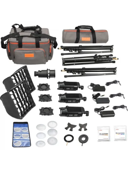 GODOX SA-D S30 Focusing LED 3-Light Kit 3x S30 Light, 3x Light Stand, 1x Projection Attachment, 2x Softbox | D'Aponte | Led Ligh