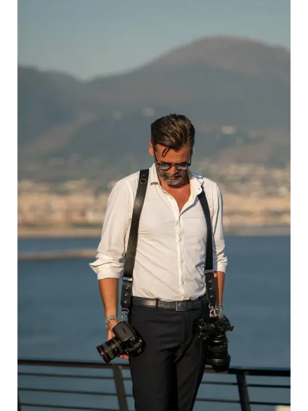 NICE ONE - Power - Tracolla Doppia in Pelle nero per Mirrorless e reflex