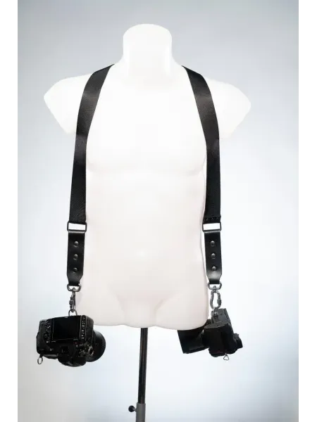 NICE ONE - POWER EASY - Tracolla Doppia in Pelle e tessuto Nero per Mirrorless e reflex 2