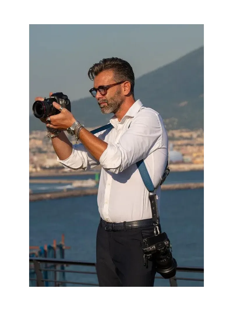 NICE ONE - POWER EASY - Tracolla Doppia in Pelle e tessuto Blu per Mirrorless e reflex
