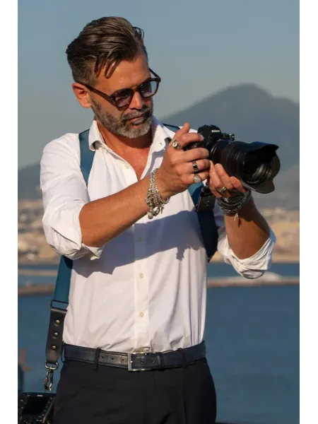 NICE ONE - POWER EASY - Tracolla Doppia in Pelle e tessuto Blu per Mirrorless e reflex 2