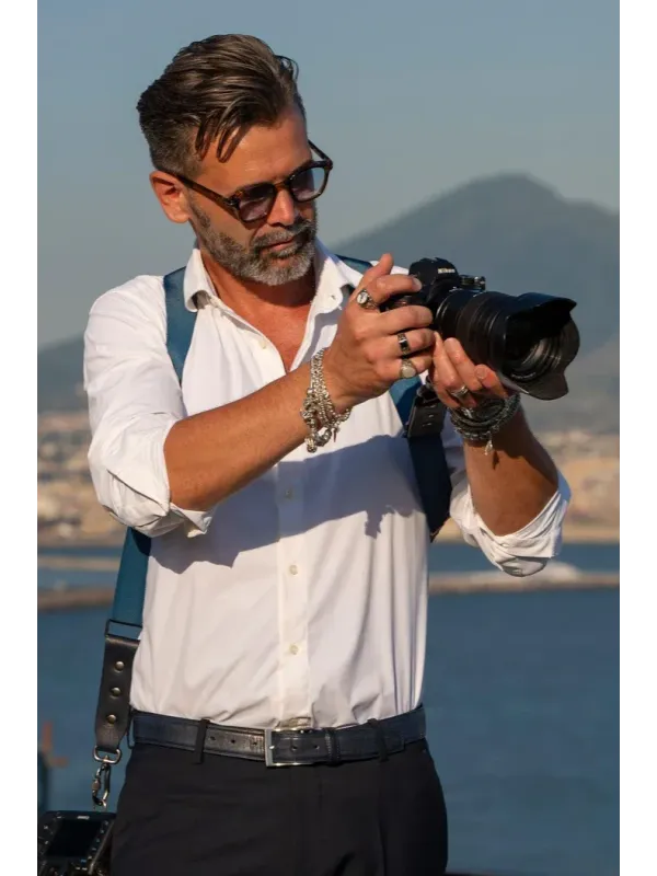 NICE ONE - POWER EASY - Tracolla Doppia in Pelle e tessuto Blu per Mirrorless e reflex