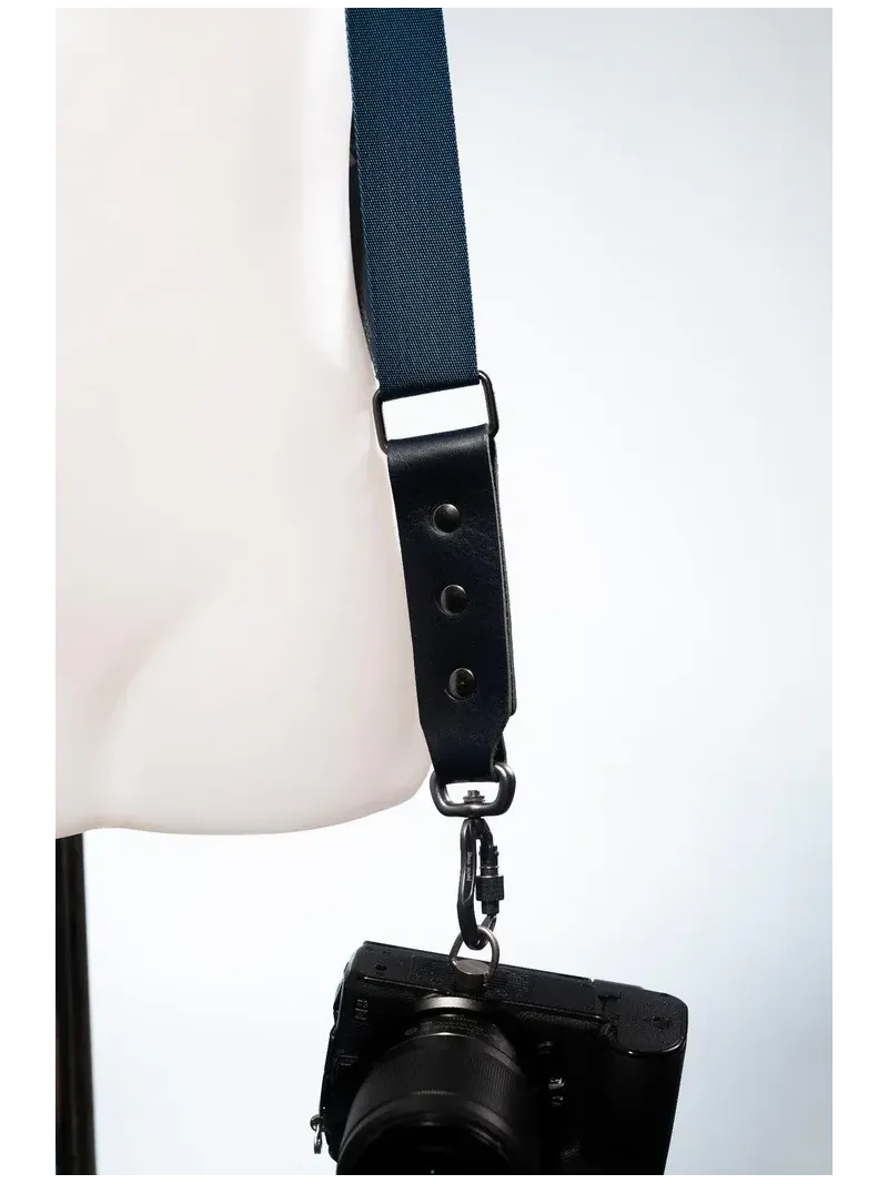 NICE ONE - POWER EASY - Tracolla Doppia in Pelle e tessuto Blu per Mirrorless e reflex