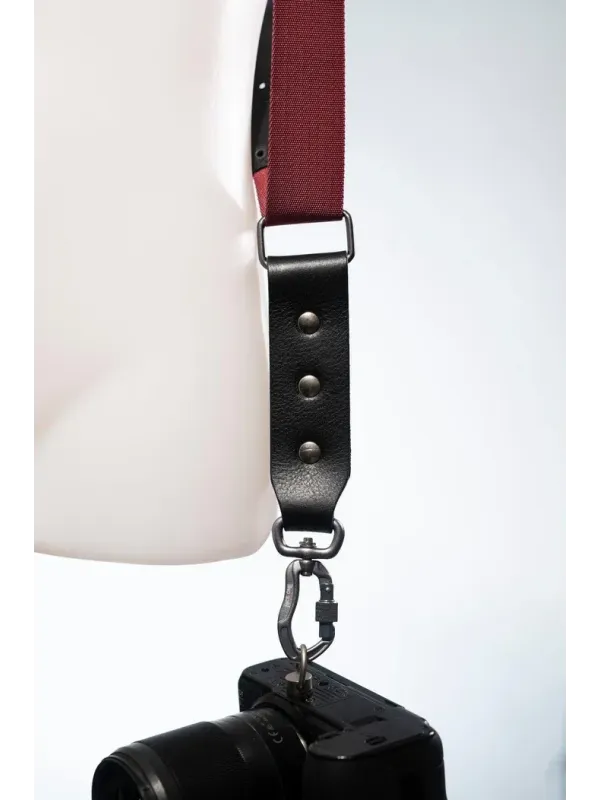 NICE ONE - POWER EASY - Tracolla Doppia in Pelle e tessuto Bordeaux per Mirrorless e reflex