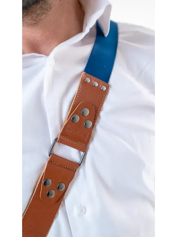 NICE ONE – Tracolla Singola in Pelle Cognac e tessuto Blue