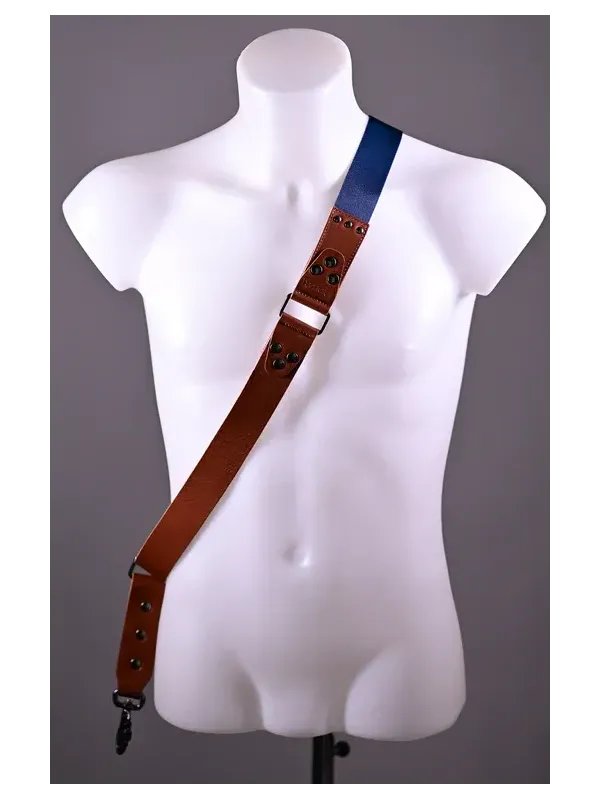 NICE ONE – Tracolla Singola in Pelle Cognac e tessuto Blue