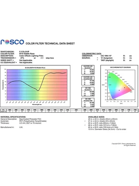 ROSCO Colored Filter 110 Medium Pink | D'Aponte | Special Effects 2