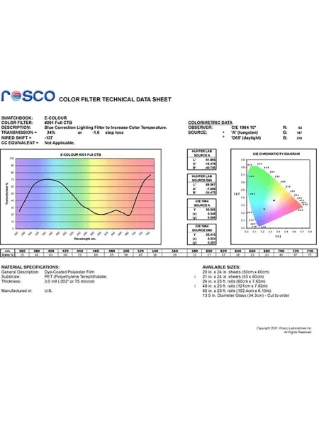 ROSCO Colored Filter 201 Full CT Blue | D'Aponte | Special Effects 2