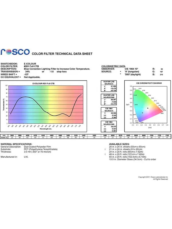 ROSCO Filtro Colorato 201 Full CTO Blu