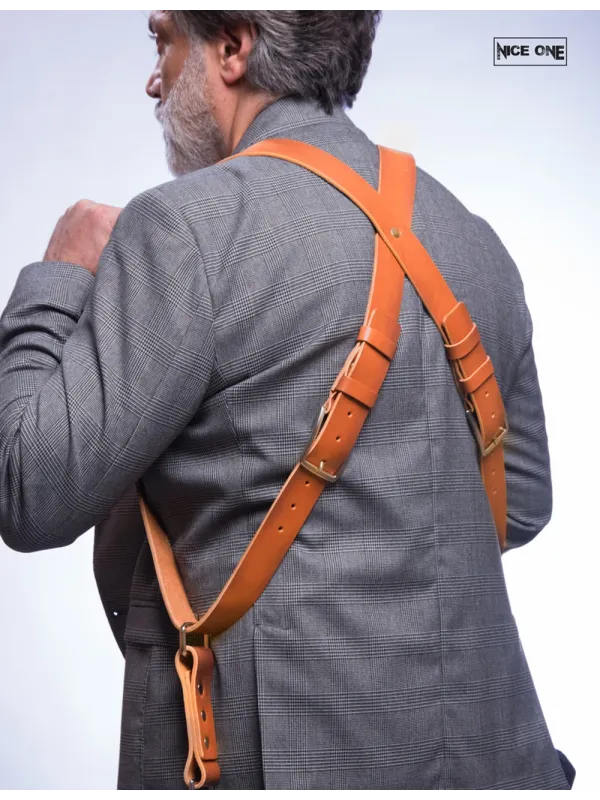NICE ONE Tracolla M Doppia Cognac finiture argento
